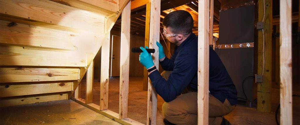 Man inspecting attic for termites